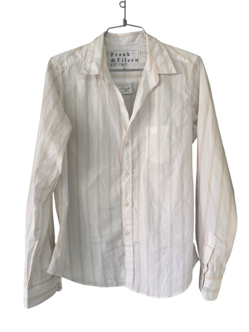 Frank & Eileen BARRY Tailored Button-Up Shirt Tan Stripe S NWOT